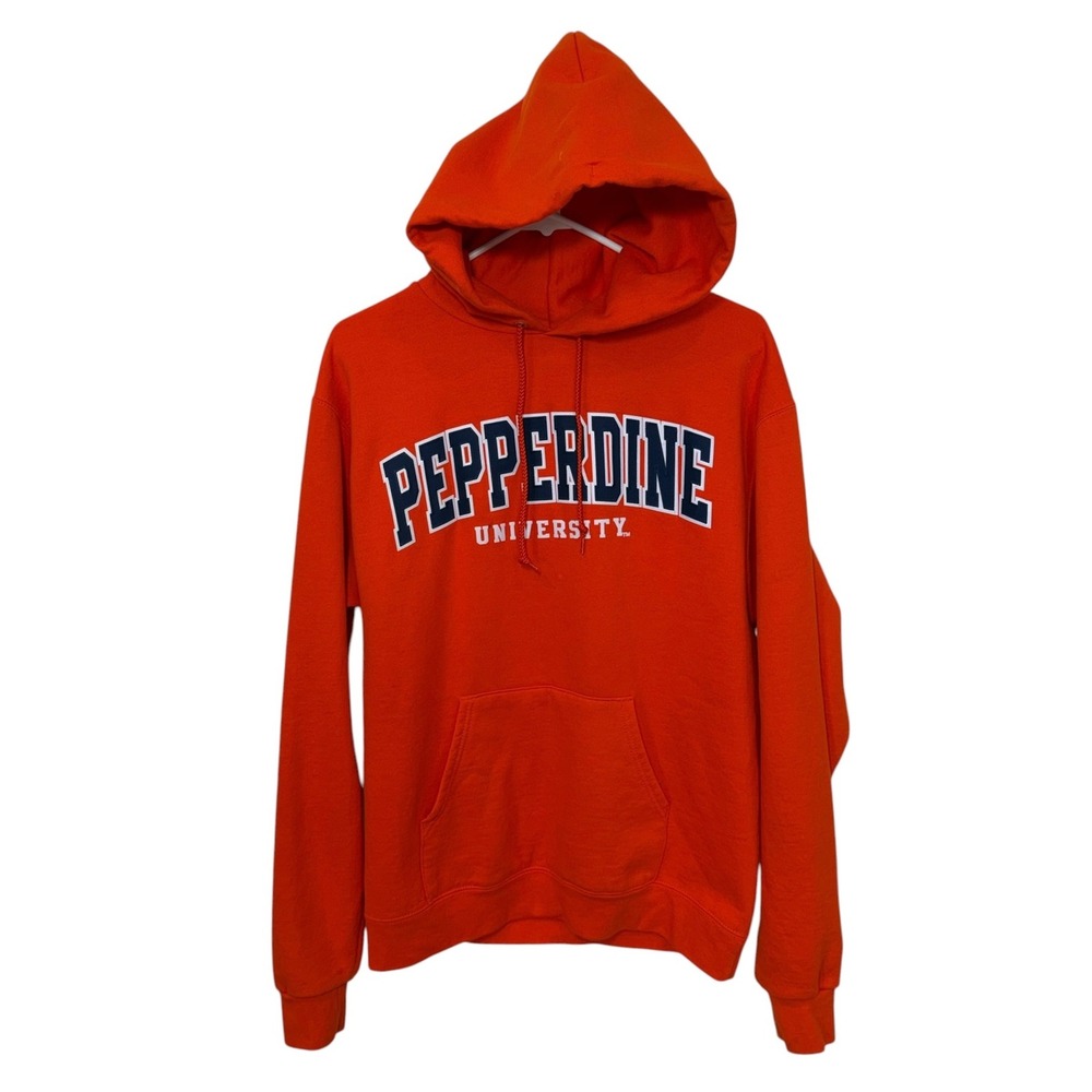 Champion Women Orange Pepperdine University Hoodie Medium Graphic Fleece Cotton